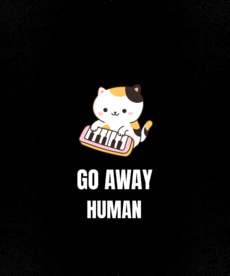 Мультяшный котёнок с синтезатором и надписью GO AWAY - Купить футболки победителей, Новинки, страница 13 