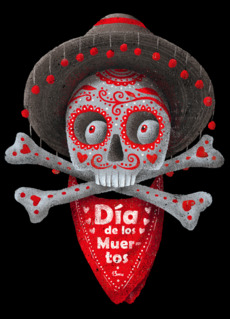 Череп с сомбреро Día de los Muertos яркий арт