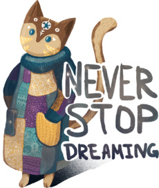 Яркая вдохновляющая стилизованная кошка NEVER STOP DREAMING - Купить футболки победителей, Новинки, страница 53 