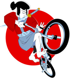 Динамичная векторная иллюстрация самурая на заднем колесе самурай на BMX - Купить футболки победителей, Новинки, страница 96 