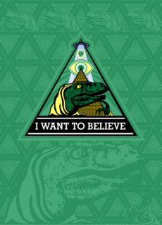 Велоцираптор Иллюминат с Надписью I WANT TO BELIEVE