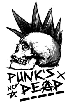 Череп с ирокезом PUNKS NOT DEAD – панк-графика