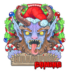 Яркий принт Крампус с надписью «KRAMPUS IS COMING» - Купить футболки победителей, Новинки, страница 20 