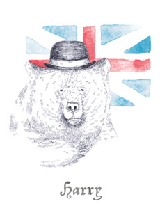 Оригинальный ретро коллаж британского медведя в котелке Harry/Гарри