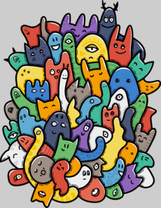Весёлое собрание мультяшных монстров doodle art - Купить футболки победителей, Новинки, страница 60 