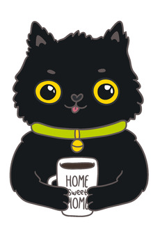 Милый черный кот с кружкой «HOME SWEET HOME» - Купить футболки победителей, Новинки, страница 69 