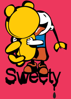 Девочка обнимает плюшевого мишку с языком Sweety
