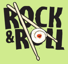Рок-н-ролльная подача суши с черепом и палочками ROCK ROLL