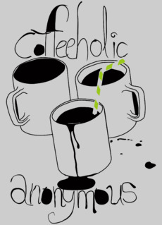 Ироничная кофейная композиция с кружками и надписью Coffeeholic Anonymous Анонимные Кофеголики - Купить футболки победителей, Новинки, страница 82 