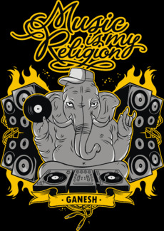 Ганеш ди-джей с винилом и огненными колонками / Ganesh DJ Music is my Religion