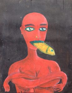 Red woman with a fish in his mouth - Купить футболки победителей, Новинки, страница 76 
